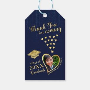Elegant Thank You Grad Photo Blue 2023 Graduation Gift Tags