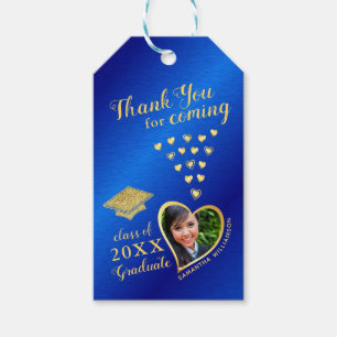 Elegant Thank You Grad Photo Blue 2024 Graduation Gift Tags
