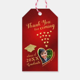 Elegant Thank You Grad Photo Red 2025 Graduation Gift Tags