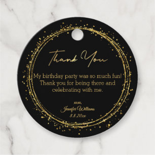 elegant thank you happy birthday black gold  favour tags