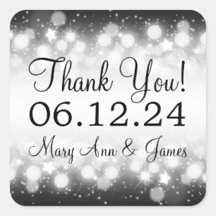 Elegant Thank you Magic Sparkle Black Square Sticker
