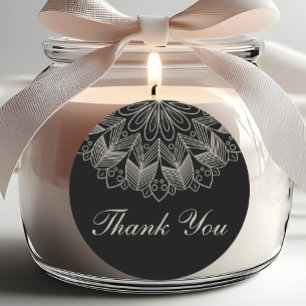 Elegant Thank You Mandala Indian Black Wedding Classic Round Sticker