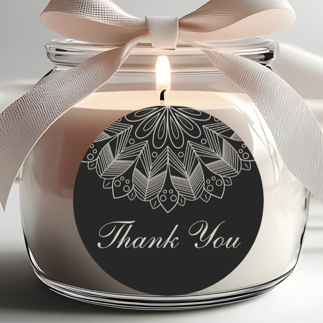 Elegant Thank You Mandala Indian Black Wedding Classic Round Sticker (Creator Uploaded)
