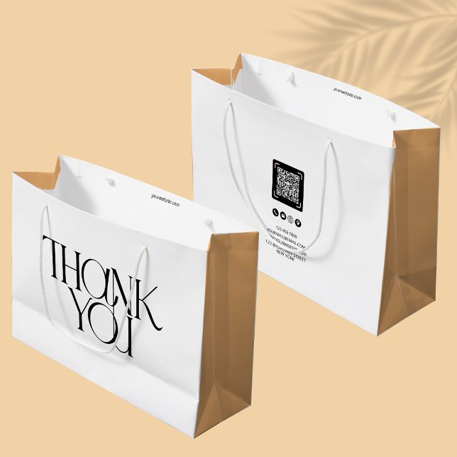 Elegant Thank You Modern Business | QR Code Simple Large Gift Bag (Creator Uploaded)