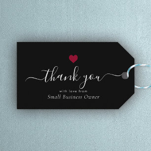 Elegant Thank You Modern Script Red Heart Business Gift Tags