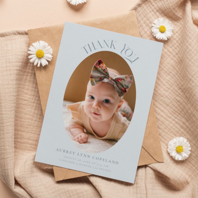 Elegant Thank You Oval Blue Baby Photo Announcement (Creator Uploaded)