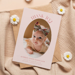 Elegant Thank You Oval Pink Baby Photo Announcement
