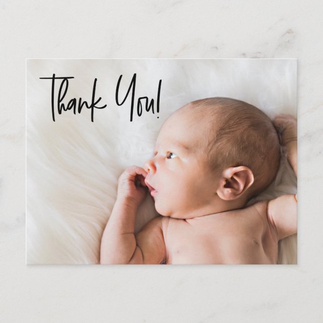 Elegant "Thank You" Personalised Baby Birth Announ Postcard (Front)