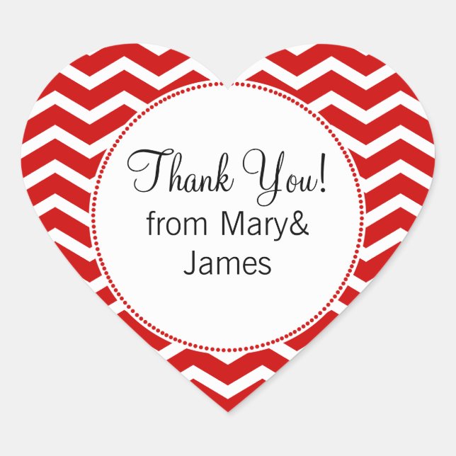 Elegant Thank You Red Chevron Pattern Heart Sticker (Front)