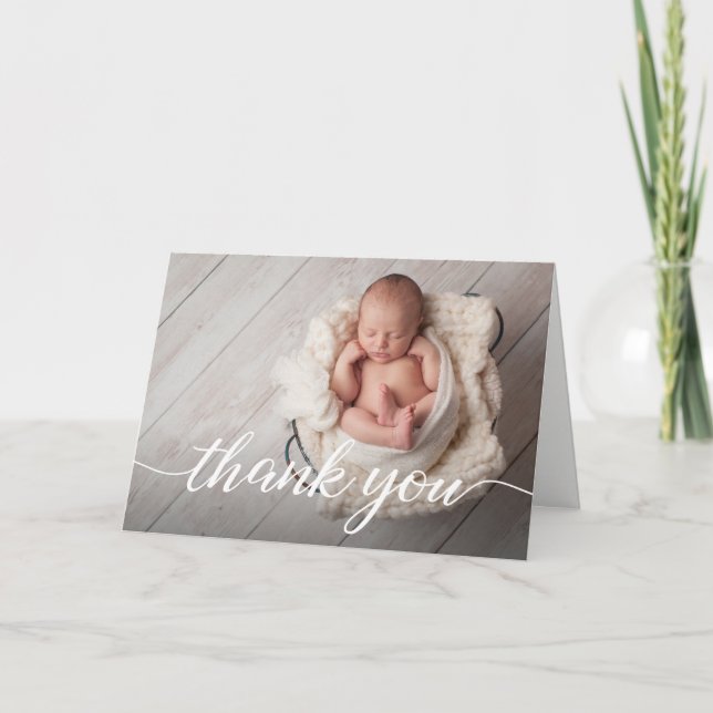 Elegant Thank You Script Custom Photo Baby Shower Card (Front)
