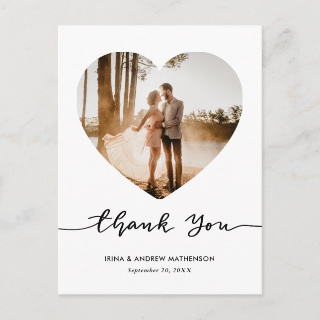 Elegant Thank You Script Heart Photo Postcard (Front)