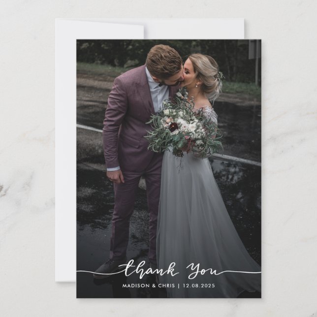 Elegant Thank You Script Wedding Photo  Card (Front)