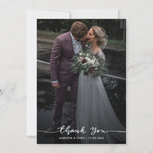 Elegant Thank You Script Wedding Photo  Card