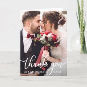 Elegant Thank You Script Wedding Photo Fold Card