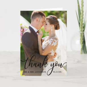 Elegant Thank You Script Wedding Photo Fold Card B