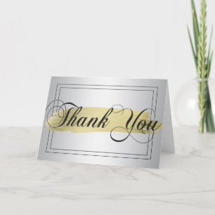 Elegant THANK YOU Silver Gold Brush Stroke Blank Card