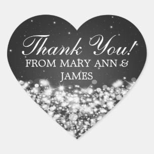 Elegant  Thank you Star Sparkle Black Heart Sticker