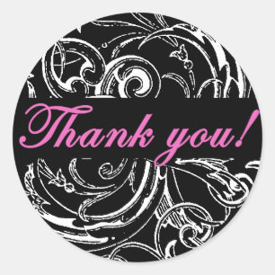 Elegant Thank You Stickers in Pink and Black