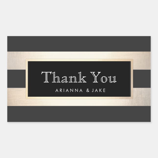 Elegant Thank you Striped Black and FAUX Gold Foil Rectangular Sticker (Front)