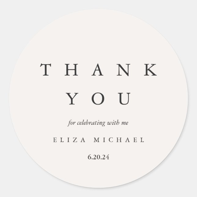 Elegant Thank You Taupe Bridal Shower Classic Round Sticker (Front)