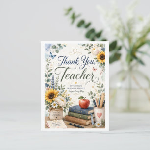 Elegant Thank You Teacher Watercolor Florals Card