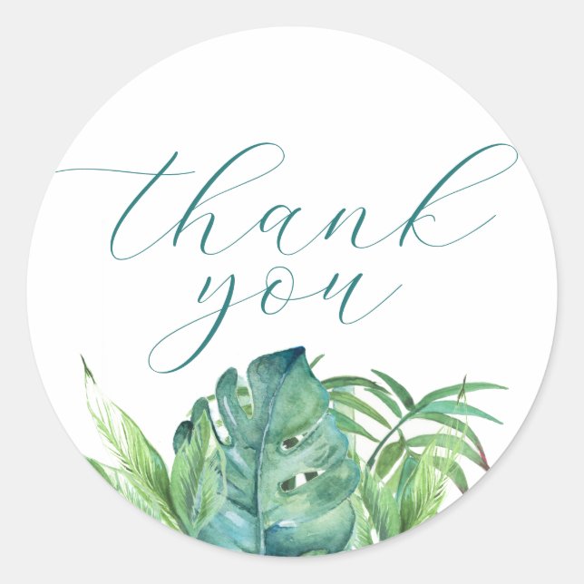 Elegant Thank You Tropical Wedding Stickers (Front)