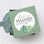 Elegant Thank You Tropical Wedding Stickers<br><div class="desc">These wedding stickers feature watercolor monstera and palm leaves. The words "Love & Thanks" are set in trendy typography. To see the matching tropical wedding theme visit www.zazzle.com/dotellabelle 

Watercolor art and design by Victoria Grigaliunas</div>