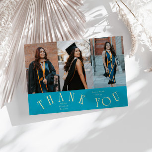 Elegant Thank You Typography Grad Photo Aqua Blue Announcement