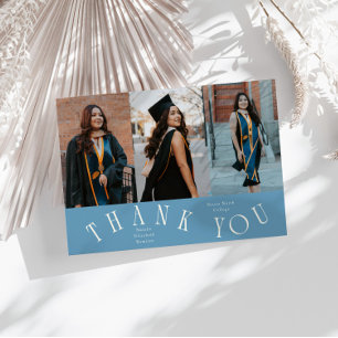 Elegant Thank You Typography Grad Photo Denim Blue Announcement
