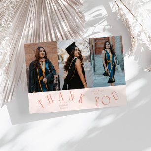 Elegant Thank You Typography Grad Photo Peach Announcement