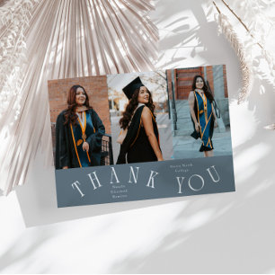 Elegant Thank You Typography Grad Photo Slate Blue Announcement
