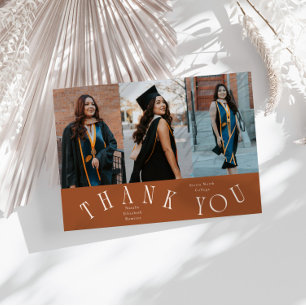 Elegant Thank You Typography Grad Photo Terracotta Announcement