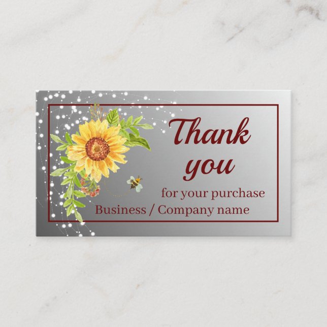Elegant Thank You Watercolor Yellow Sunflower  Business Card (Front)