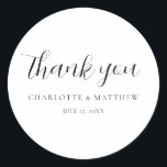 Elegant Thank You Wedding Classic Round Sticker<br><div class="desc">Calligraphy wedding sticker</div>