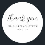 Elegant Thank You Wedding Classic Round Sticker<br><div class="desc">Calligraphy wedding sticker</div>