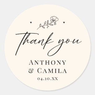 Elegant Thank You Wedding Classic Round Sticker