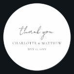 Elegant Thank You Wedding Classic Round Sticker<br><div class="desc">Calligraphy wedding sticker</div>