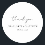 Elegant Thank You Wedding Classic Round Sticker<br><div class="desc">Calligraphy wedding sticker</div>