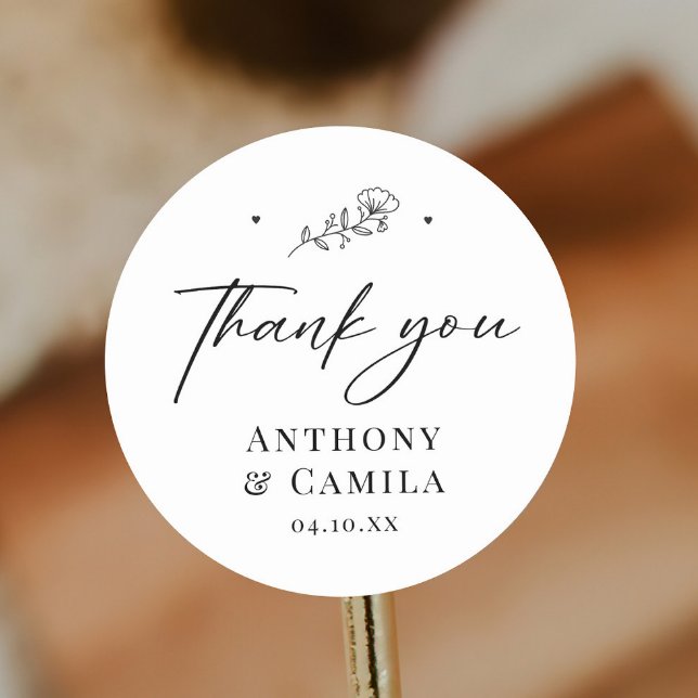 Elegant Thank You Wedding Favour Classic Round Sticker (Creator Uploaded)