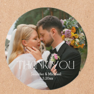 elegant thank you wedding photo classic round sticker