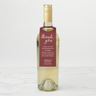 Elegant Thank You White On Dark Red Wedding Bottle Tag