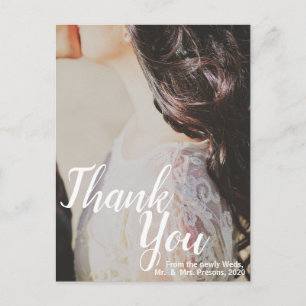 Elegant Thank You White Script Photo Wedding Postc Postcard