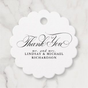 Elegant Thank You White Wedding Favour Tags