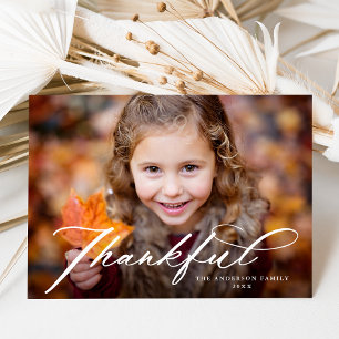 Elegant Thankful Bold Script Photo Thanksgiving Holiday Card