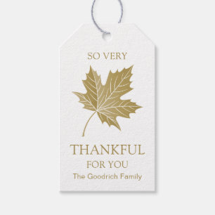 Elegant Thankful For You Gold Maple Leaf Gift Tags