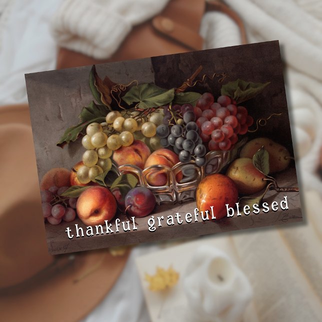 Elegant Thankful Grateful Blessed Autumn Fruit Holiday Card (Creator Uploaded)