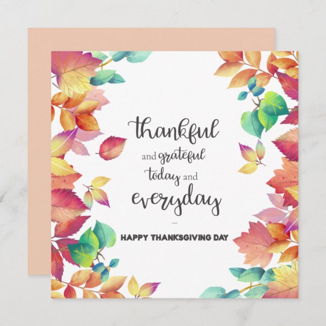 Elegant Thankful & Grateful with Colourful leaves  Invitation (Front/Back)