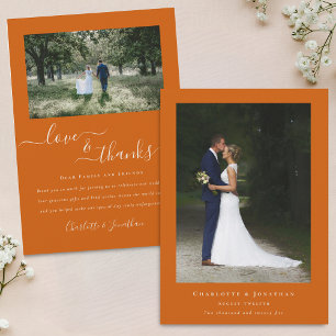 Elegant Thanks 2 Photo Burnt Orange Wedding Thank You Card