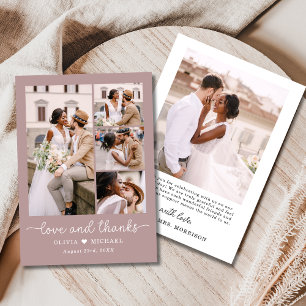 Elegant Thanks Mauve Five Photo Collage Wedding Thank You Card