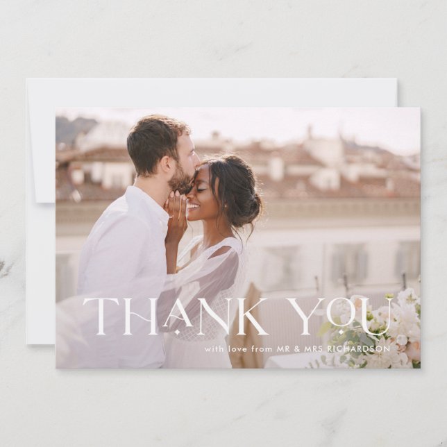 Elegant Thanks | One Photo Wedding Thank You Card (Front)